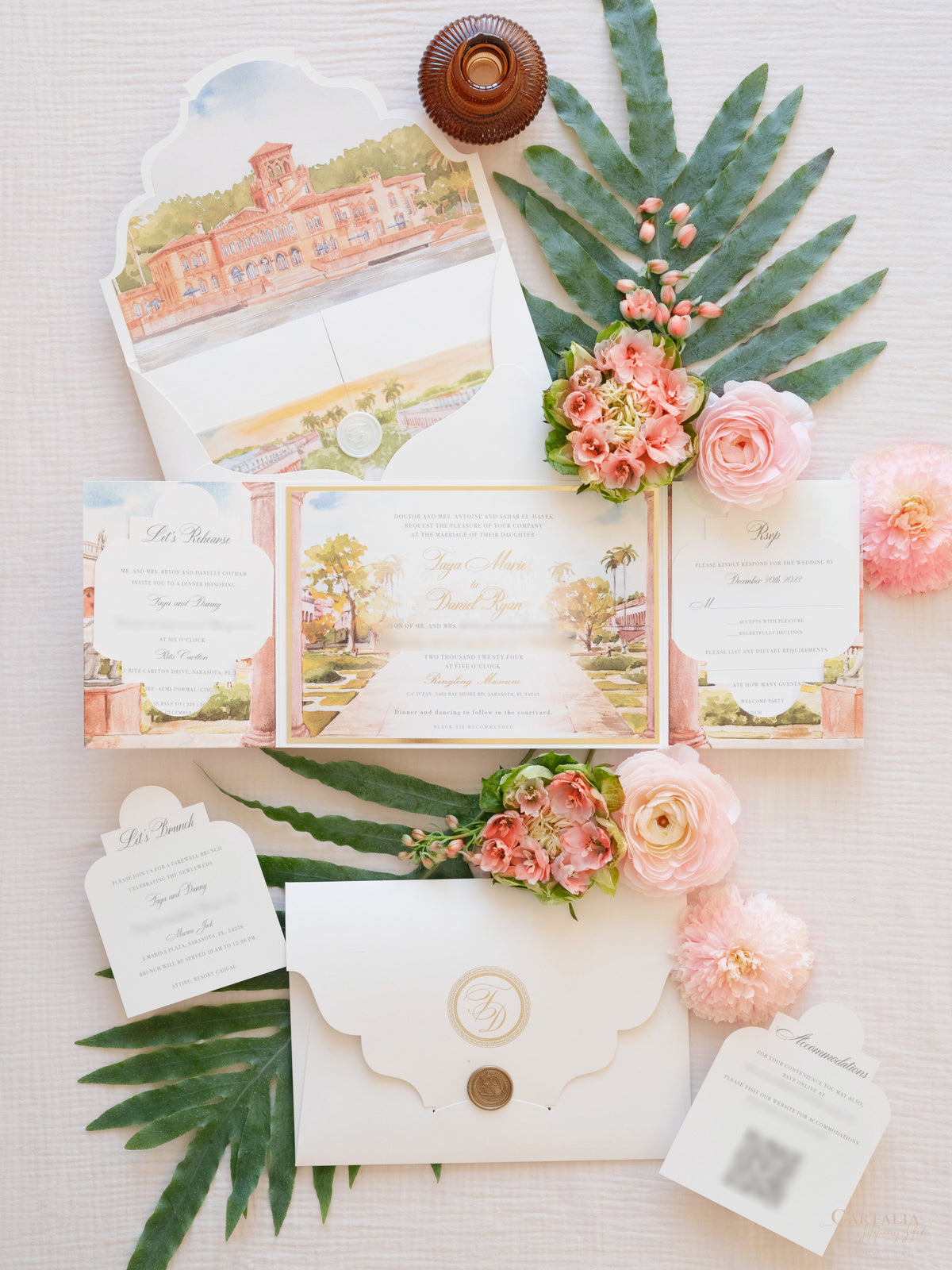 Ringling Museum Wedding, Sarasota, Florida, Wedding Invitation Suite | Bespoke Commission T&D