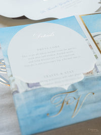 Suite de invitación de boda con bolsillo de acuarela Santorini | Comisión personalizada de frutas y hortalizas