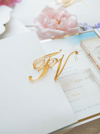 Suite de invitación de boda con bolsillo de acuarela Santorini | Comisión personalizada de frutas y hortalizas