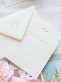 Suite de invitación de boda con bolsillo de acuarela Santorini | Comisión personalizada de frutas y hortalizas