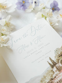 Luxury Hand Painted Save The Date with Venue Watercolour & Wax Seal | Villa Pizzo, Lake Como, Italy