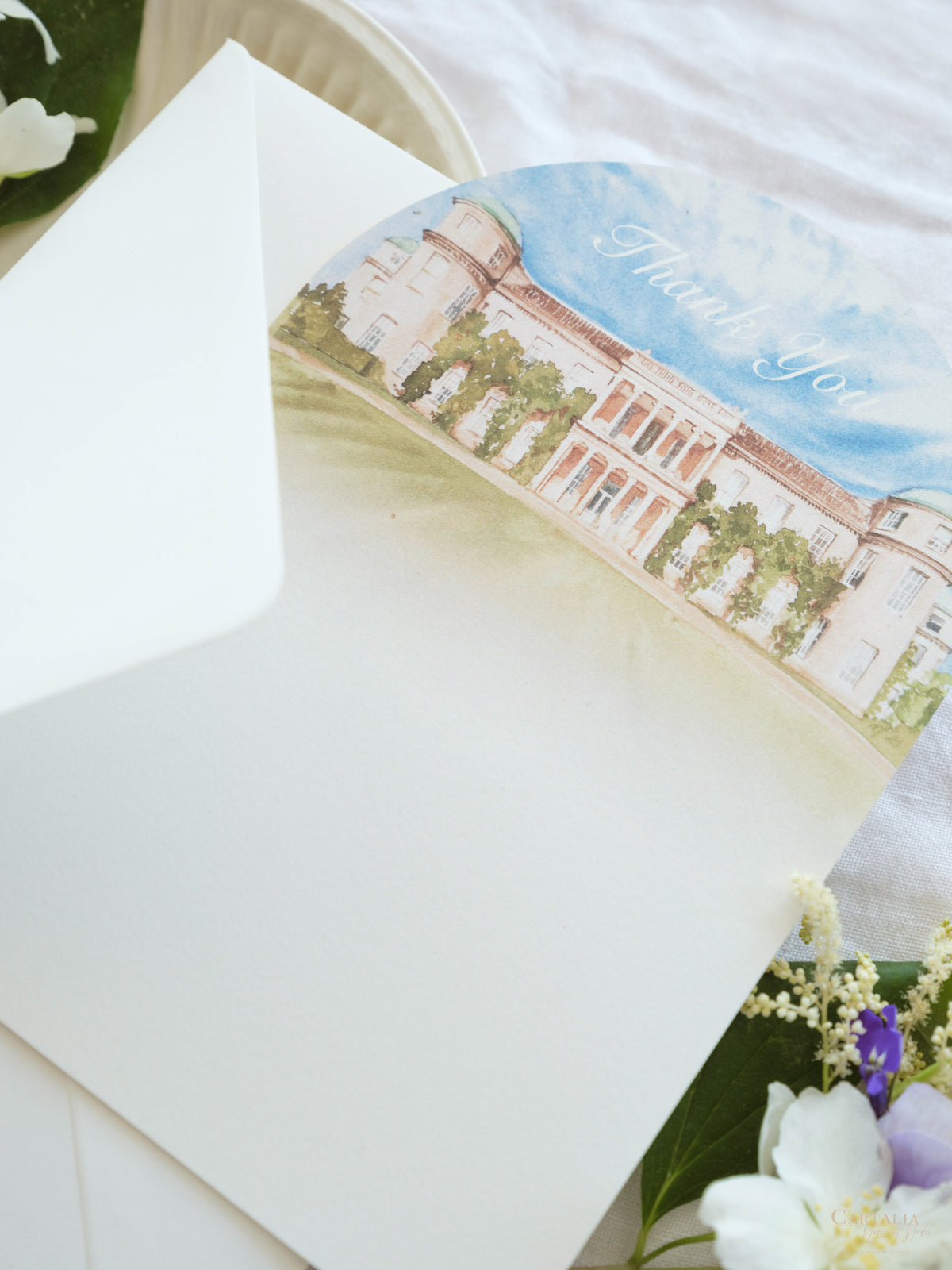 Tarjetas de agradecimiento del arco | Dibujo de lugar de acuarela | Comisión a medida H&B