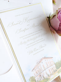Wedding Invitation Pocket for Villa Cora, Florence, Italy | Letterpress & Embossed Monogram | Bespoke Commission for S&S