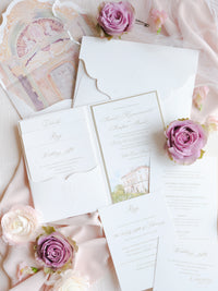 Wedding Invitation Pocket for Villa Cora, Florence, Italy | Letterpress & Embossed Monogram | Bespoke Commission for S&S