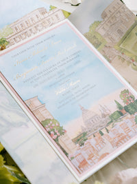 Watercolour Vellum Wrap Villa Miani Invitation with Velvet Ribbon | Bespoke Comission for I&B