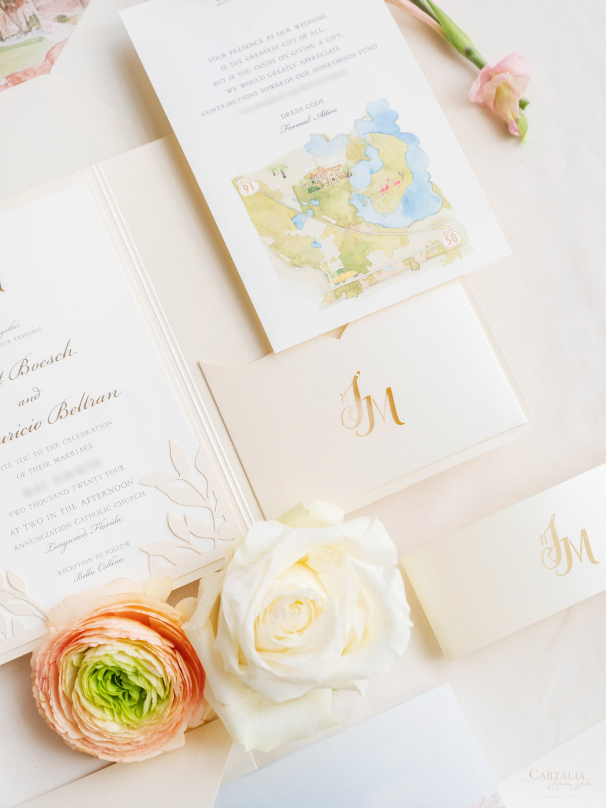 Ilustración personalizada del lugar de la boda ? Lugar frustrado Reserve la fecha en lámina dorada | MUESTRA