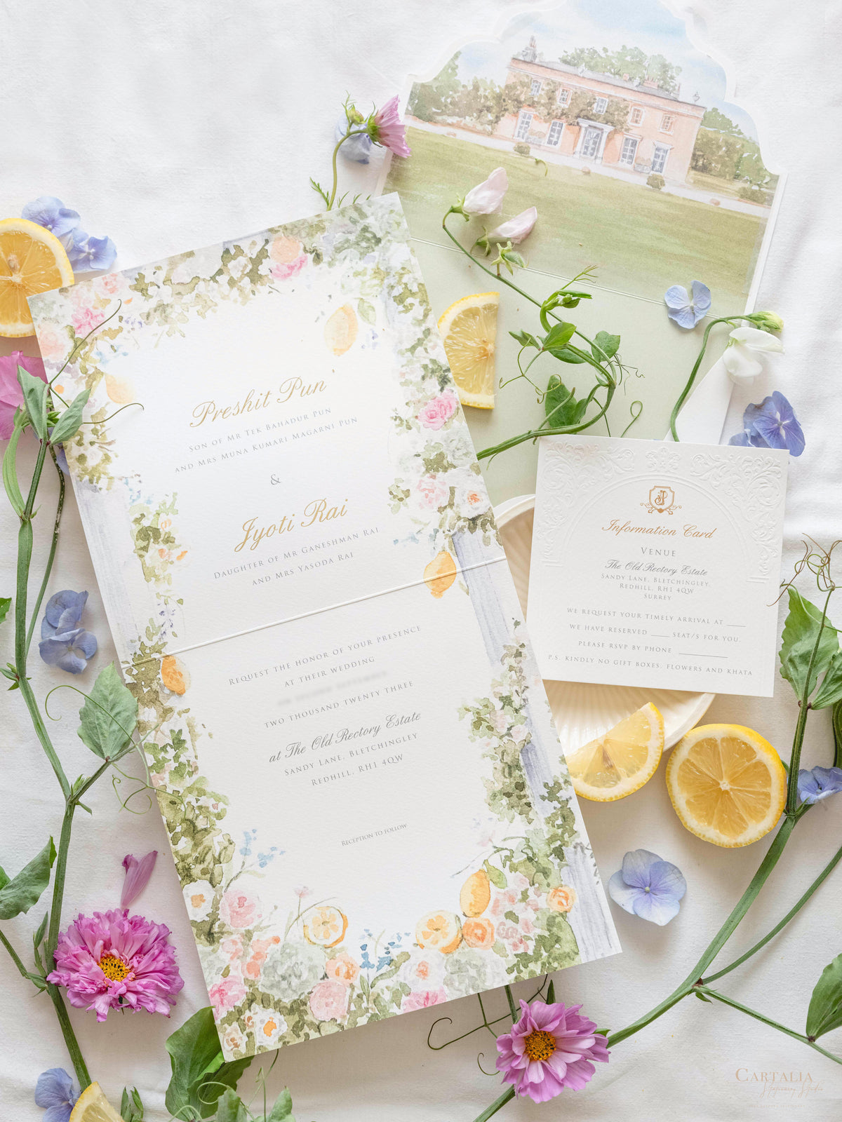 Bespoke Book Boxed Style Luxury Hand Made Pocket | Watercolor Floral Lemon Motifs | The Old Rectory Estate, Bletchingley