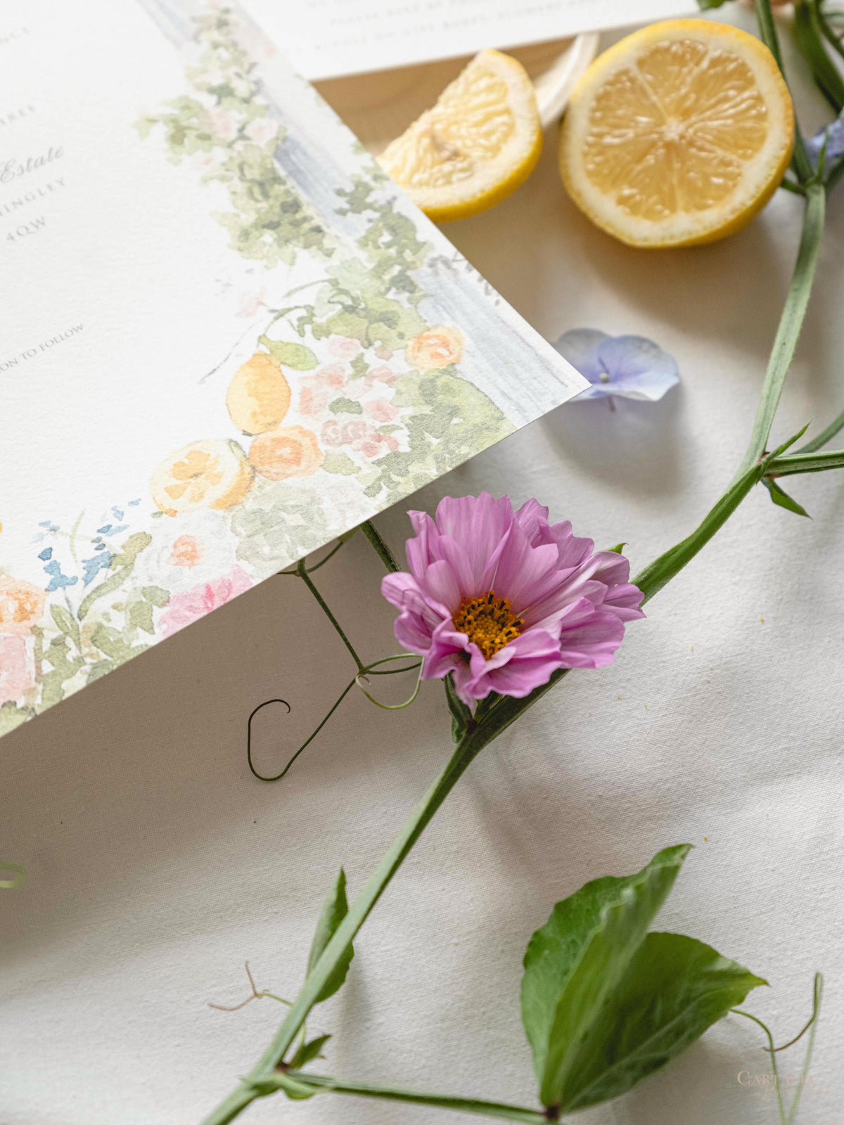 Bespoke Book Boxed Style Luxury Hand Made Pocket | Watercolor Floral Lemon Motifs | The Old Rectory Estate, Bletchingley