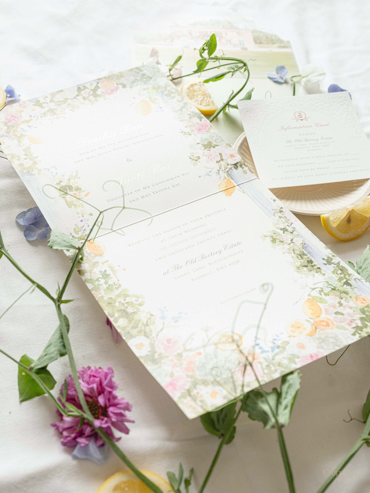 Bespoke Book Boxed Style Luxury Hand Made Pocket | Watercolor Floral Lemon Motifs | The Old Rectory Estate, Bletchingley