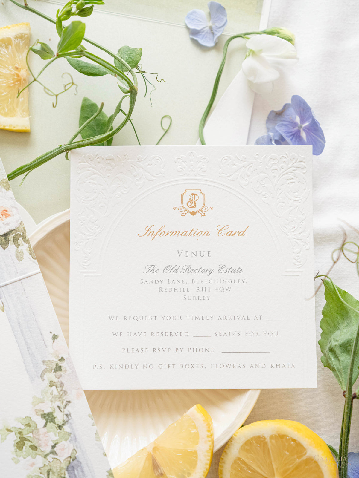 Bespoke Book Boxed Style Luxury Hand Made Pocket | Watercolor Floral Lemon Motifs | The Old Rectory Estate, Bletchingley