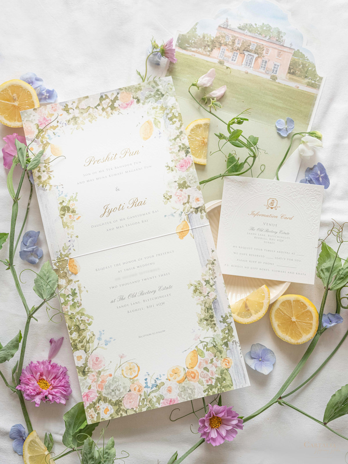 Bespoke Book Boxed Style Luxury Hand Made Pocket | Watercolor Floral Lemon Motifs | The Old Rectory Estate, Bletchingley