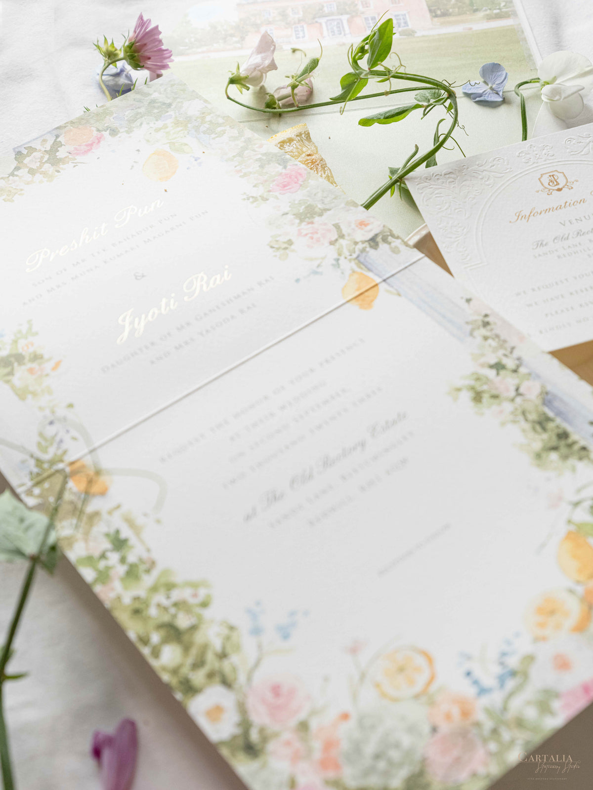 Bespoke Book Boxed Style Luxury Hand Made Pocket | Watercolor Floral Lemon Motifs | The Old Rectory Estate, Bletchingley