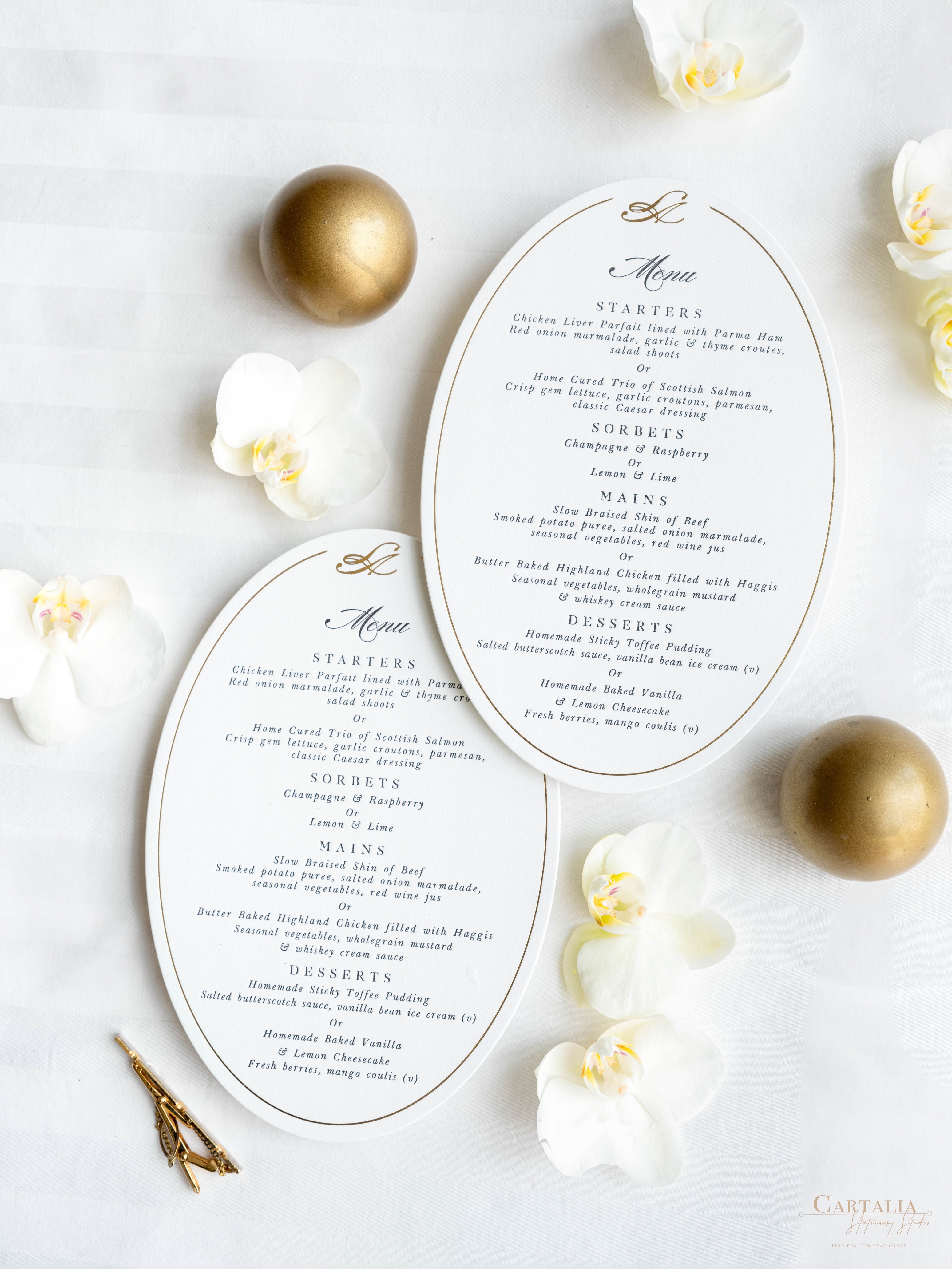 Oval Plate Menu | Luxury Foiled & Letterpress Dinner Menu on thick