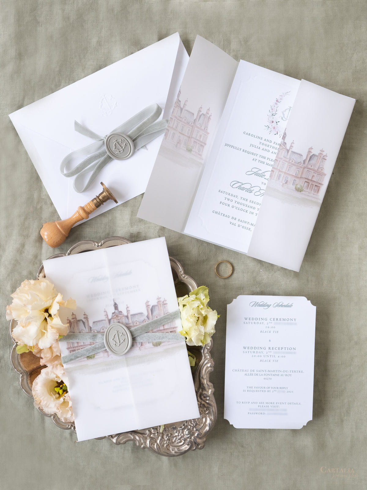 Lujosa suite de invitación en pergamino con diseño de acuarela personalizado | Comisión personalizada J&C