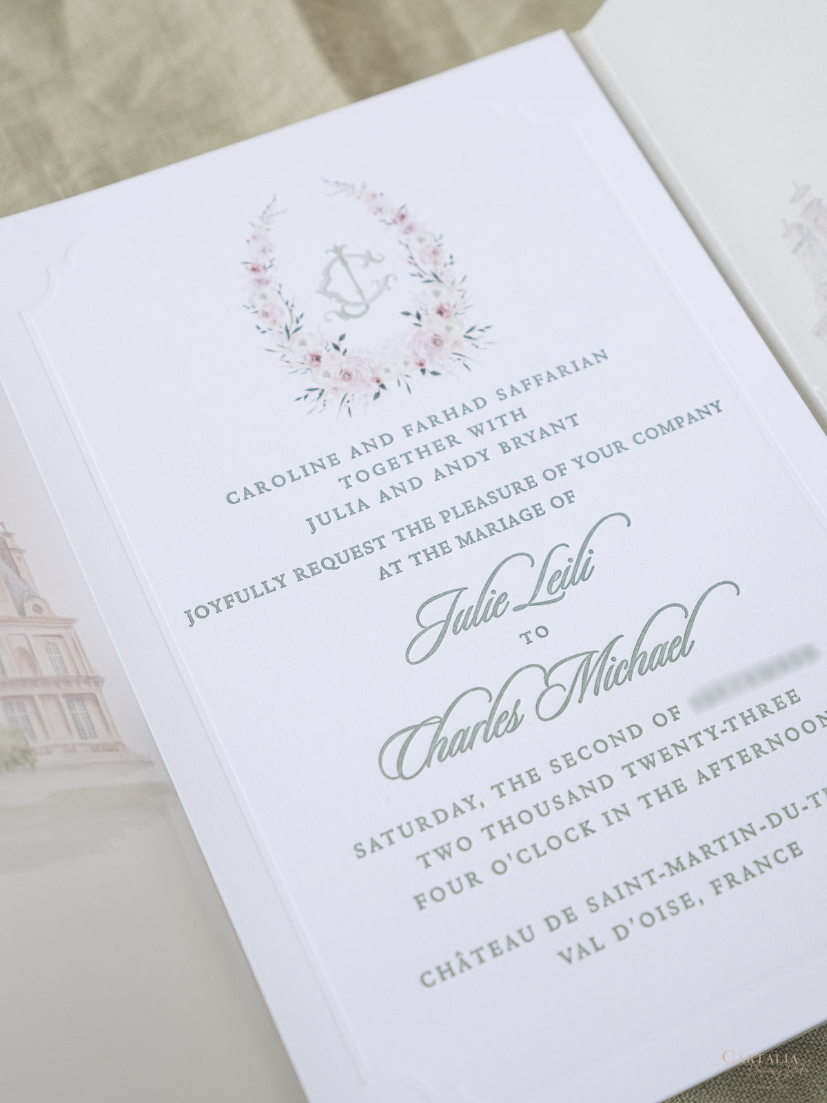 Lujosa suite de invitación en pergamino con diseño de acuarela personalizado | Comisión personalizada J&C