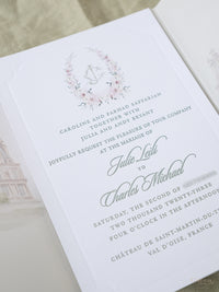 Lujosa suite de invitación en pergamino con diseño de acuarela personalizado | Comisión personalizada J&C