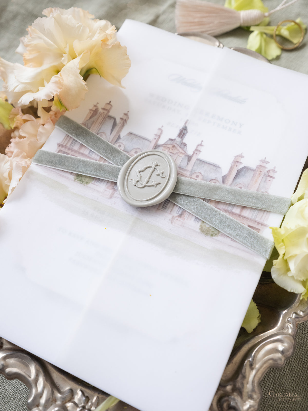 Lujosa suite de invitación en pergamino con diseño de acuarela personalizado | Comisión personalizada J&C