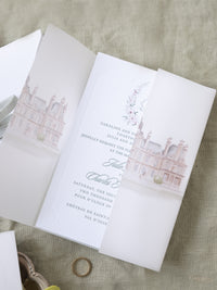 Lujosa suite de invitación en pergamino con diseño de acuarela personalizado | Comisión personalizada J&C