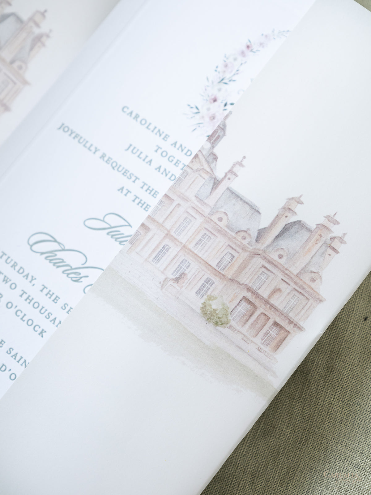 Lujosa suite de invitación en pergamino con diseño de acuarela personalizado | Comisión personalizada J&C
