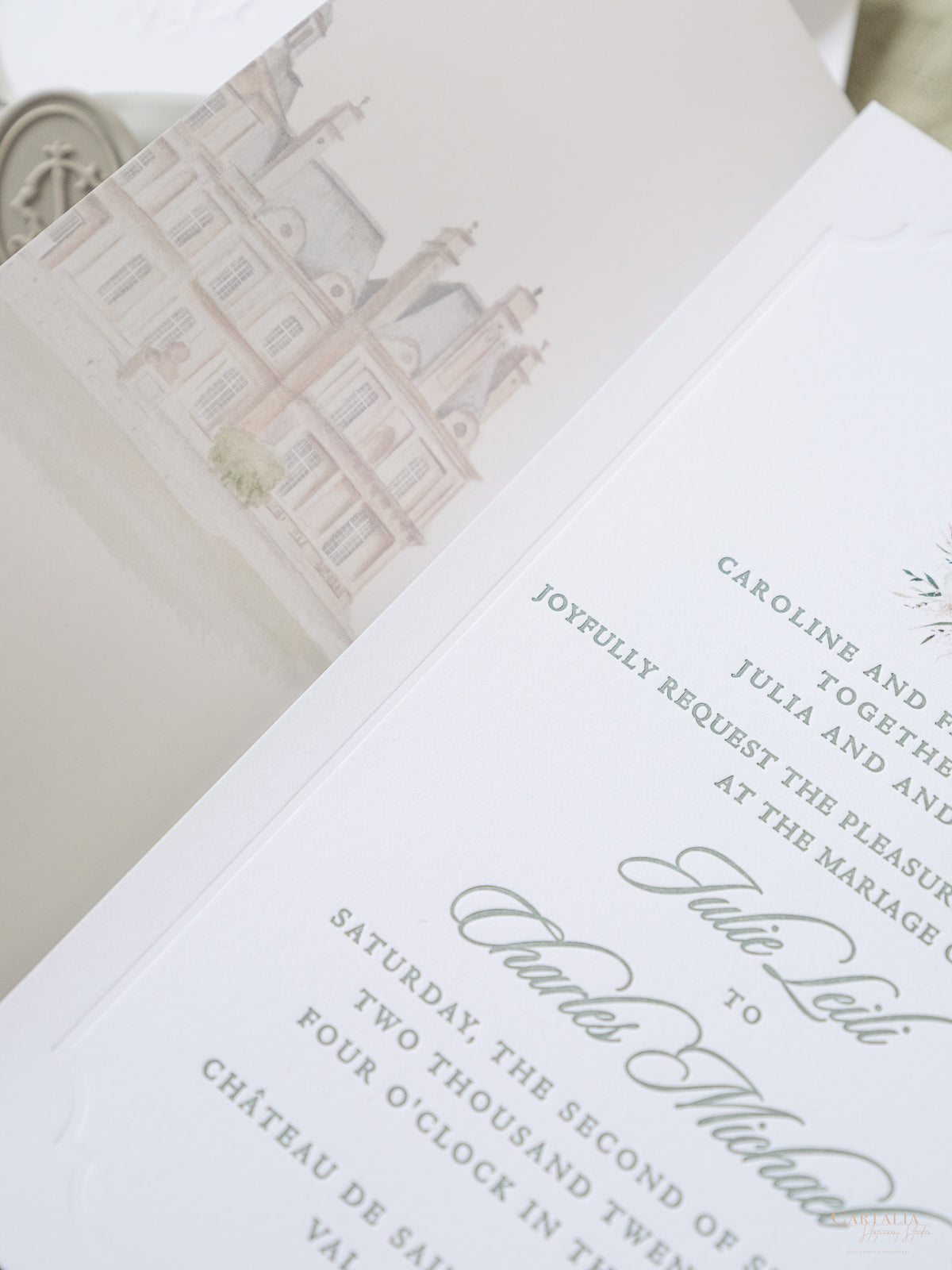 Lujosa suite de invitación en pergamino con diseño de acuarela personalizado | Comisión personalizada J&C