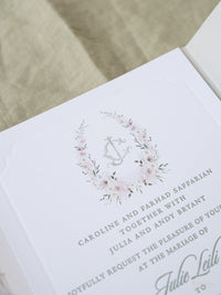 Lujosa suite de invitación en pergamino con diseño de acuarela personalizado | Comisión personalizada J&C