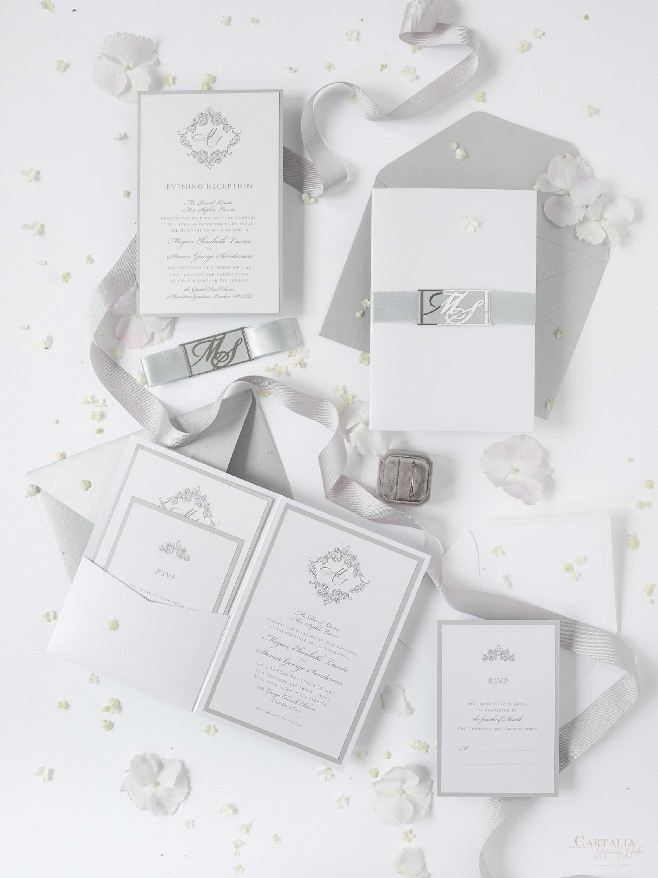 Silver wedding invitations on sale