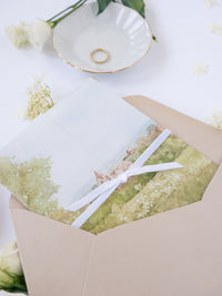 Invitación de boda de acuarela de pergamino | Hotel Petersham | Comisión R&J a medida