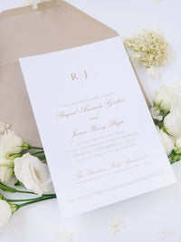 Invitación de boda de acuarela de pergamino | Hotel Petersham | Comisión R&J a medida