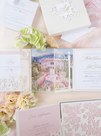 Bespoke Couture 3D Box Invitation With Laser Cut Gate | Venue of Villa Ephrussi | Bespoke Commission M&J