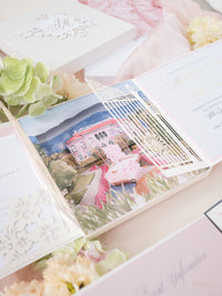 Bespoke Couture 3D Box Invitation With Laser Cut Gate | Venue of Villa Ephrussi | Bespoke Commission M&J