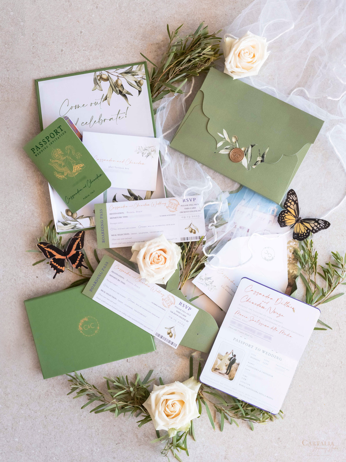 Caja de boda de lujo con pasaporte en cuero vegano y lugar | Apulia, Italia| C&C a medida