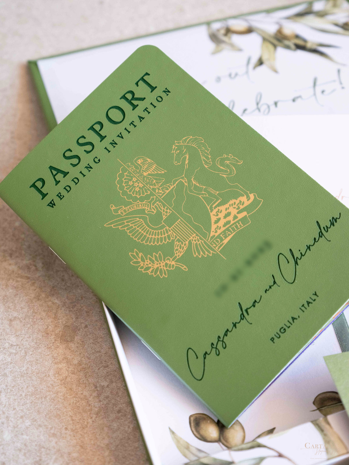 Caja de boda de lujo con pasaporte en cuero vegano y lugar | Apulia, Italia| C&C a medida