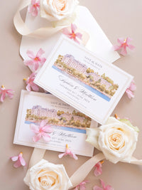 Watercolor Venue Save The Date with Gold Foil | Beau-Rivage Palace, Swiss Riviera