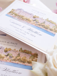 Watercolor Venue Save The Date with Gold Foil | Beau-Rivage Palace, Swiss Riviera
