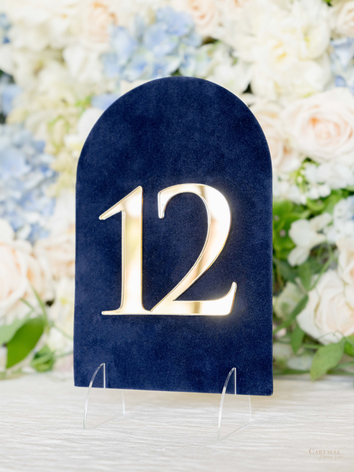 Bespoke Velvet Table Number | Monogram 3D Gold Plexi