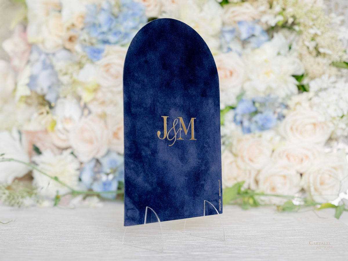 Bespoke Velvet Table Number | Monogram 3D Gold Plexi
