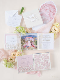 Bespoke Couture 3D Box Invitation With Laser Cut Gate | Venue of Villa Ephrussi | Bespoke Commission M&J