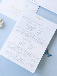 Dusty Blue & Gold Wedding Passport Invite FOLDER :  Luxury Wallet & Tag Passport Invitation