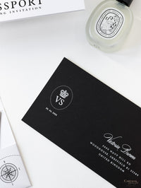 White & Black FOLDER Travel Wallet: Luxury Wedding Passport Invitation Suite in Pocket & Gold Mirror Tag