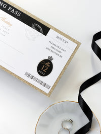 White & Black FOLDER Travel Wallet: Luxury Wedding Passport Invitation Suite in Pocket & Gold Mirror Tag