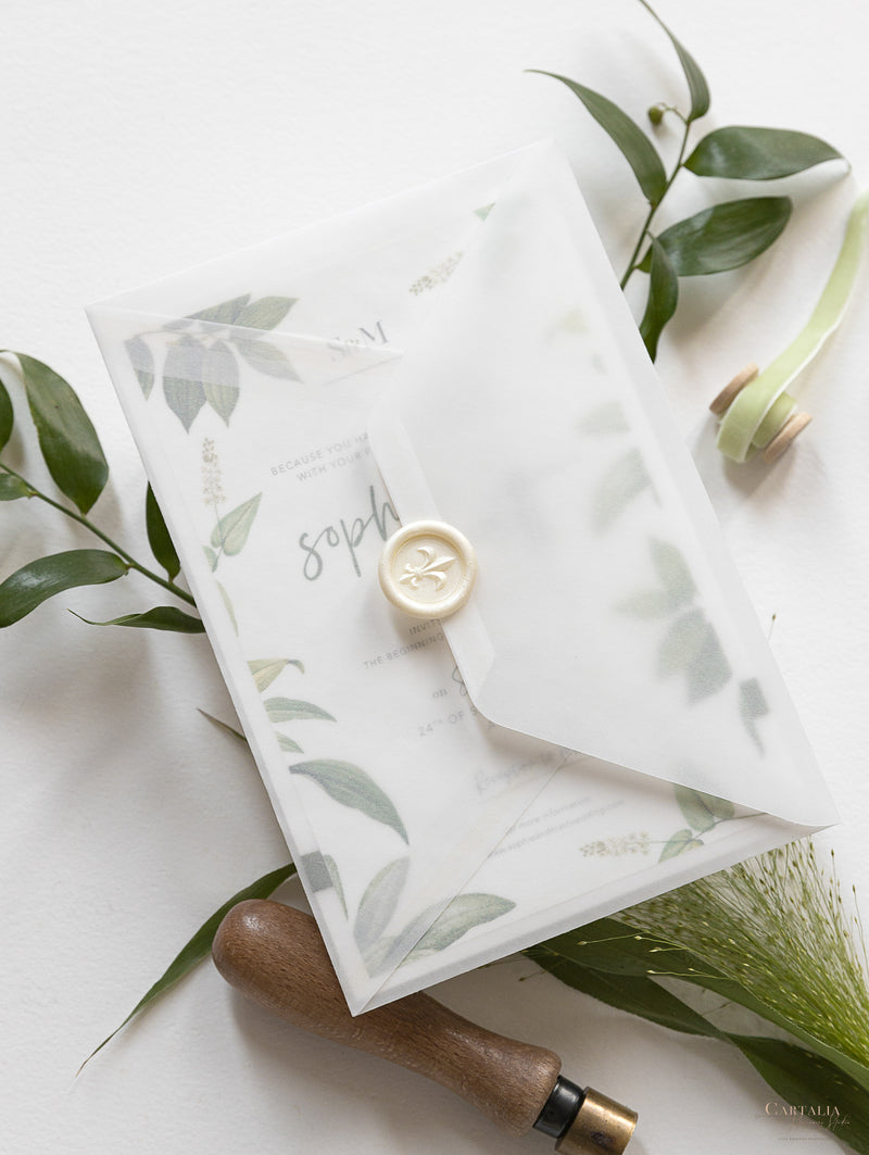 Light and Airy Ribbon Wedding Invitations in Champagne