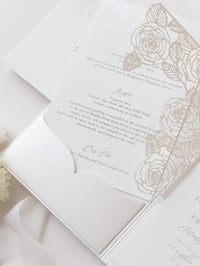 Pearl Foil Intricate Laser Cut Roses Suite with Rsvp Card