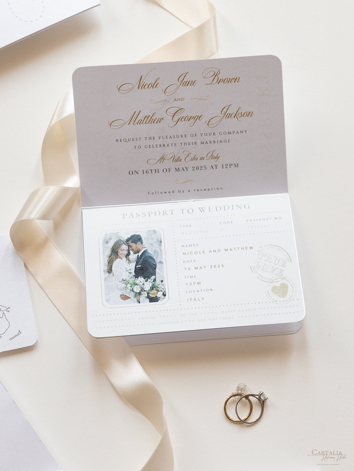 FOLDER Travel Wallet: Luxury Gold Wedding Passport Invite in Pocket & Mirror Tag Passport Invitation Suite