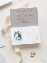 FOLDER Travel Wallet: Luxury Gold Wedding Passport Invite in Pocket & Mirror Tag Passport Invitation Suite