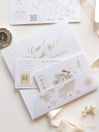FOLDER Travel Wallet: Luxury Gold Wedding Passport Invite in Pocket & Mirror Tag Passport Invitation Suite