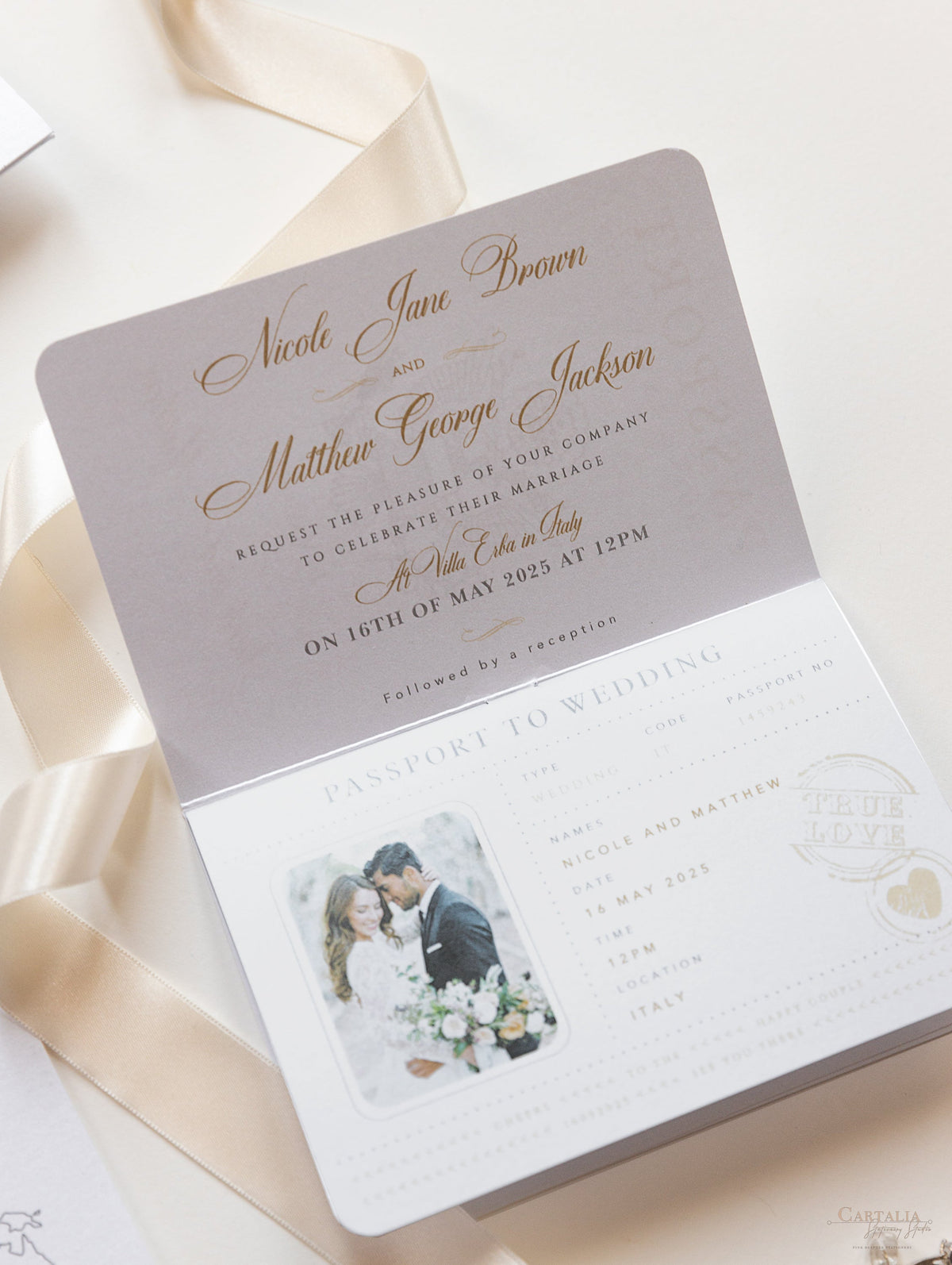 FOLDER Travel Wallet: Luxury Gold Wedding Passport Invite in Pocket & Mirror Tag Passport Invitation Suite