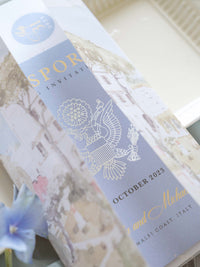 Passport Invitation Suite with Custom Vellum Watercolour Design | Villa Eva, Ravello, Amalfi Coast