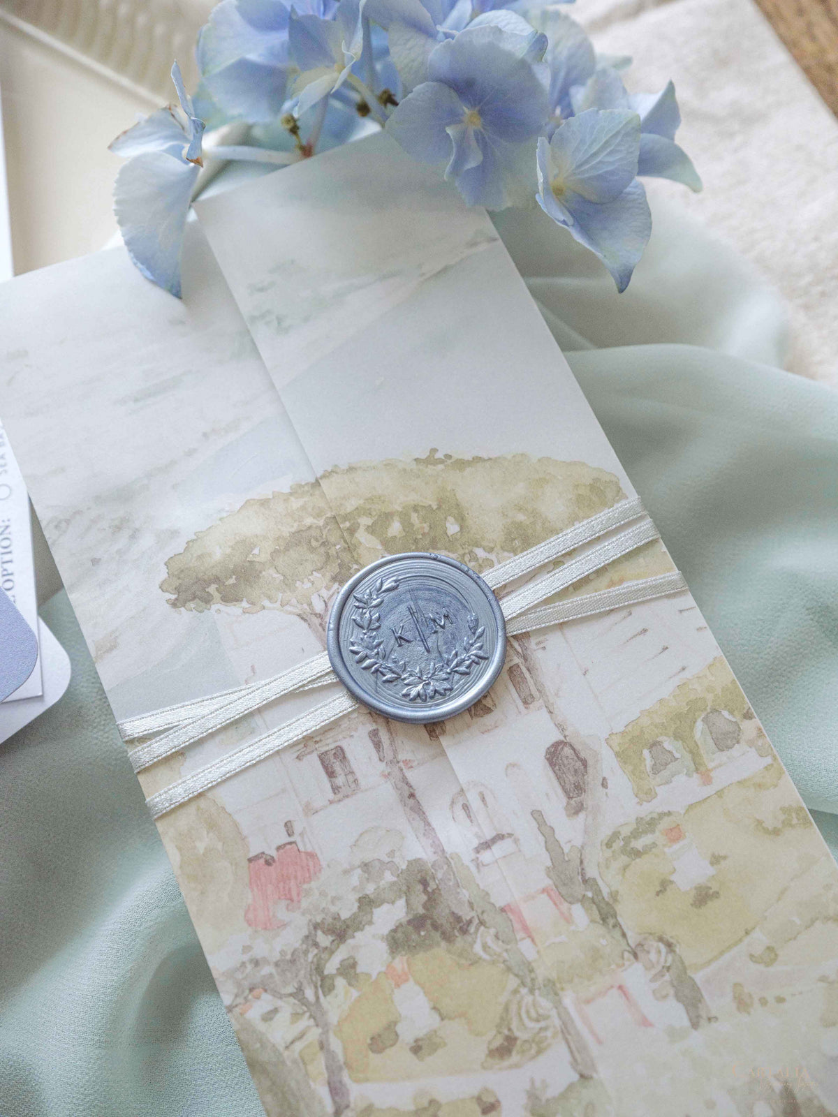 Passport Invitation Suite with Custom Vellum Watercolour Design | Villa Eva, Ravello, Amalfi Coast