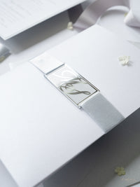 Suite de invitación de boda con bolsillo con monograma plateado brillante