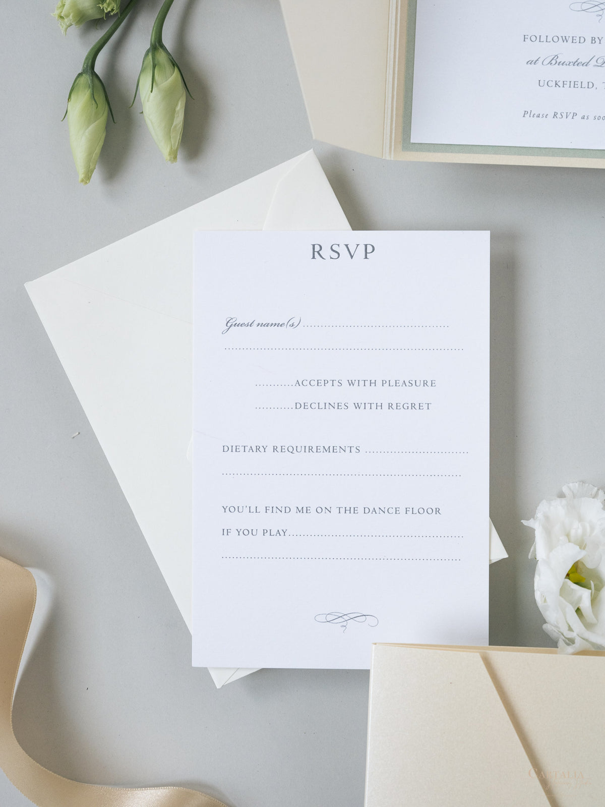 Custom Wedding Venue Illustration |  Foiled Venue Invitation Pocket Suite in Classic Envelope Fold in Gold Foil | SAMPLE